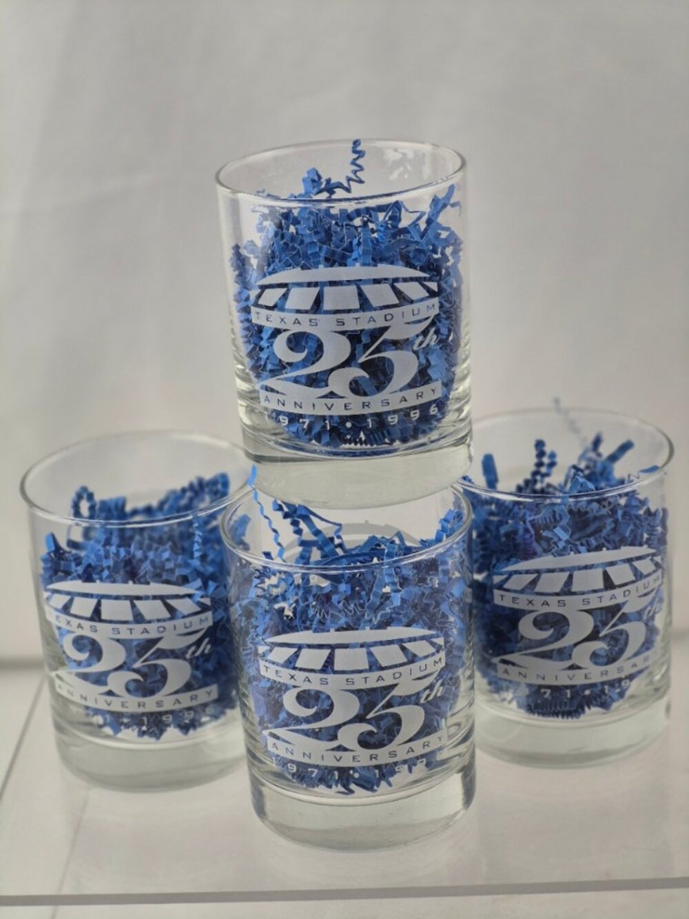 Texas Stadium 25th Anniversary 1971–1996 Etched Glasses Set of 4 Dallas Cowboys